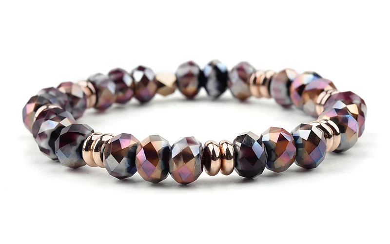 BOJIU Trendy Faceted Crystal Strand Bracelet For Women Cute Pink Purple Gray Black Crystal Bead Bracelet Hot Lady Jewelry BC276