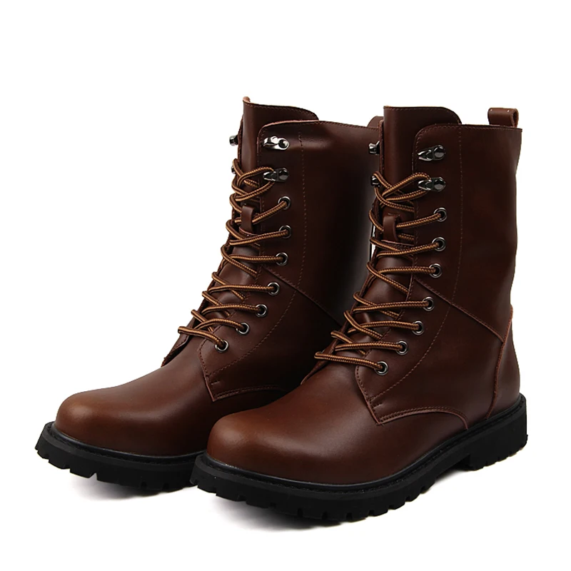 ZALAVOR зимние Винтаж мужской из натуральной кожи ботинки до середины икры обувь на