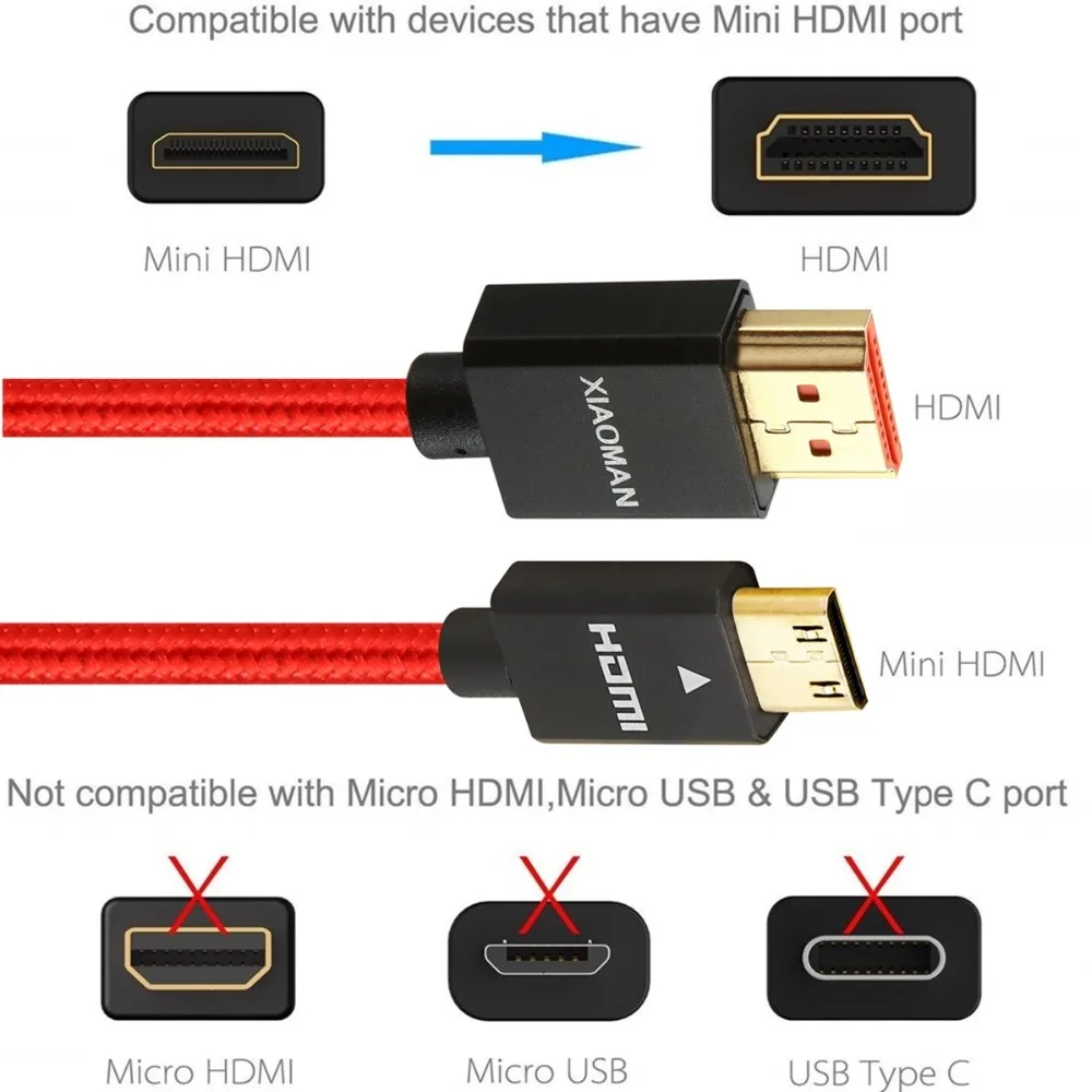 Мини HDMI к кабель высокоскоростной HDTV 4K 1080p Поддержка планшета видеокамера камера