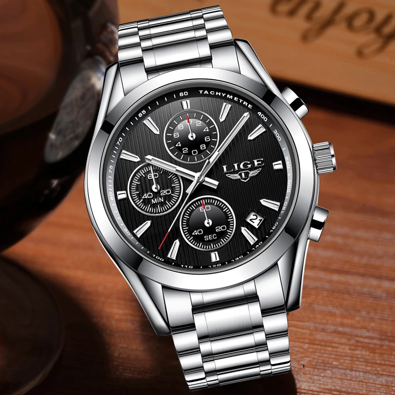Masculino LIGE часы Для мужчин Элитный бренд хронограф спортивные кварцевые человек