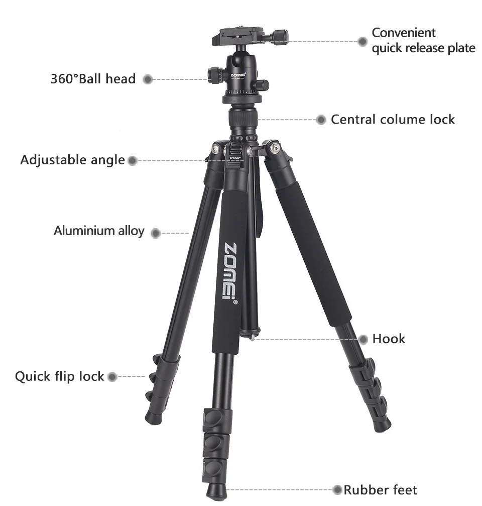 Штатив для камеры Zomei Q555 из алюминиевого сплава выдвижной с быстроразъемной