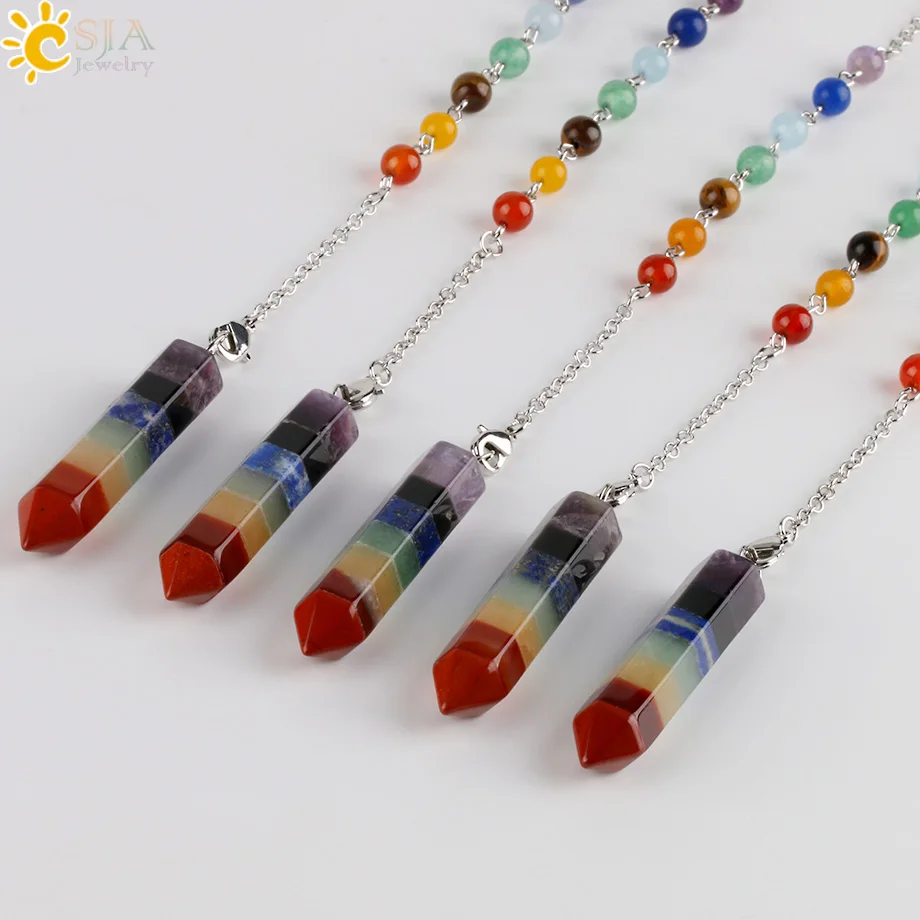 CSJA 2017 Радужный 7 Чакр натуральный драгоценный камень бусины цепочка шестигранная