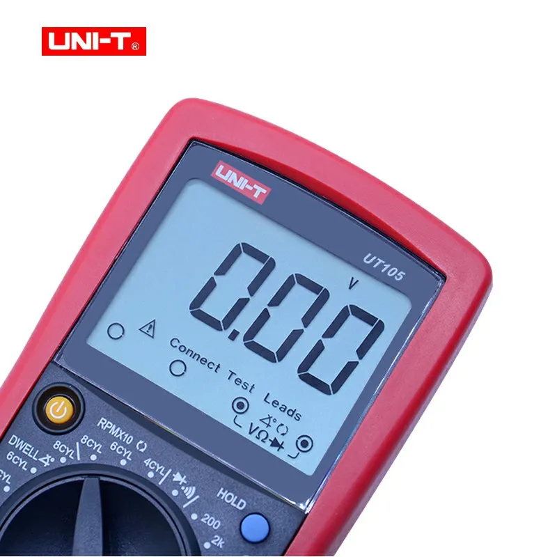UNI-T UT105 Automobile  Multimeter 2000 count Data hold AC DC volt DC current meter Resistance Diode/Continuity buzzer tester