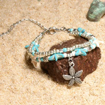 MOON GIRL Shell Beads анклеты Морская звезда для женщин многослойный ножной браслет ручной работы богемные ювелирные сандалии Прямая поставка - Окраска металла: 3