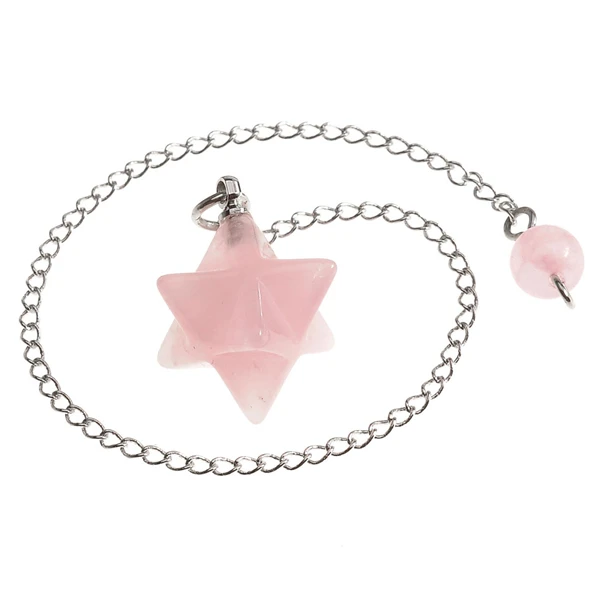 Rose Quartz Ayliss натуральный маленький Merkaba розовый подвеска-Маятник из хрусталя Рейки Исцеление Точка очарование драгоценные камни бисера удача придавая кулон для ожерелья для женщин - Окраска металла: Rose Quartz