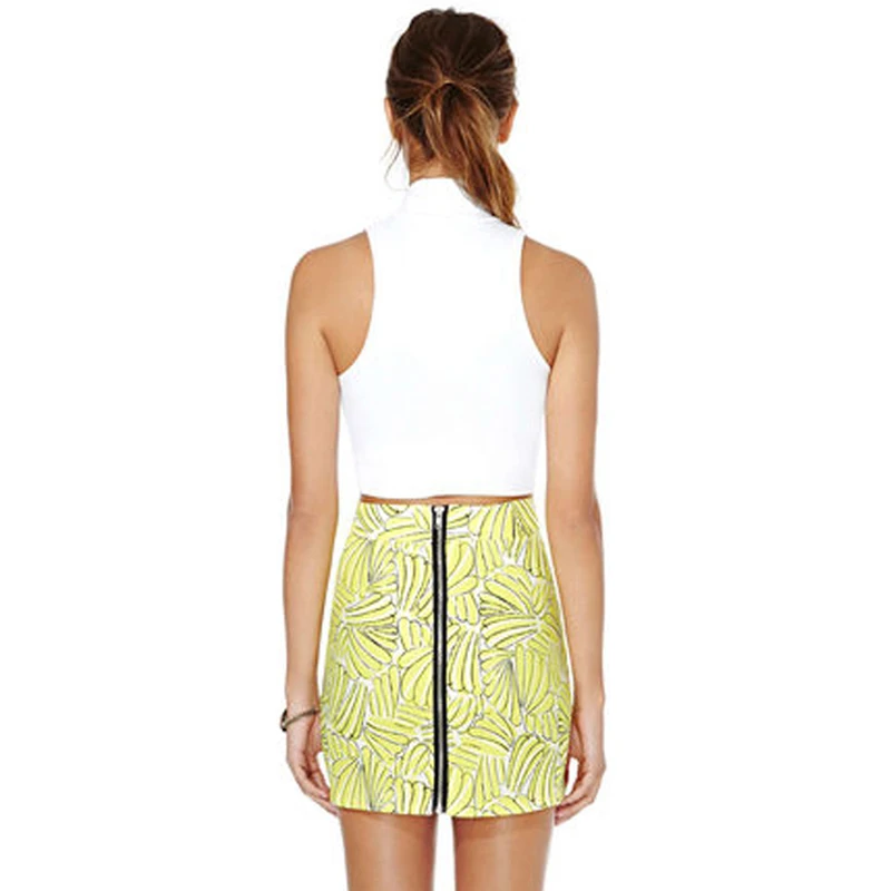 HYH HAOYIHUI Zipper Back Print Basic Mini Skirts Women A-line High Waist Asymmetrical Skirt Ladies Casual OL Pencil | Женская одежда