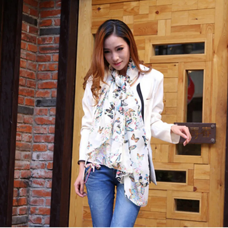 2018 модные шарфы с изображением бабочек женский длинный шарф весенний шифоновый