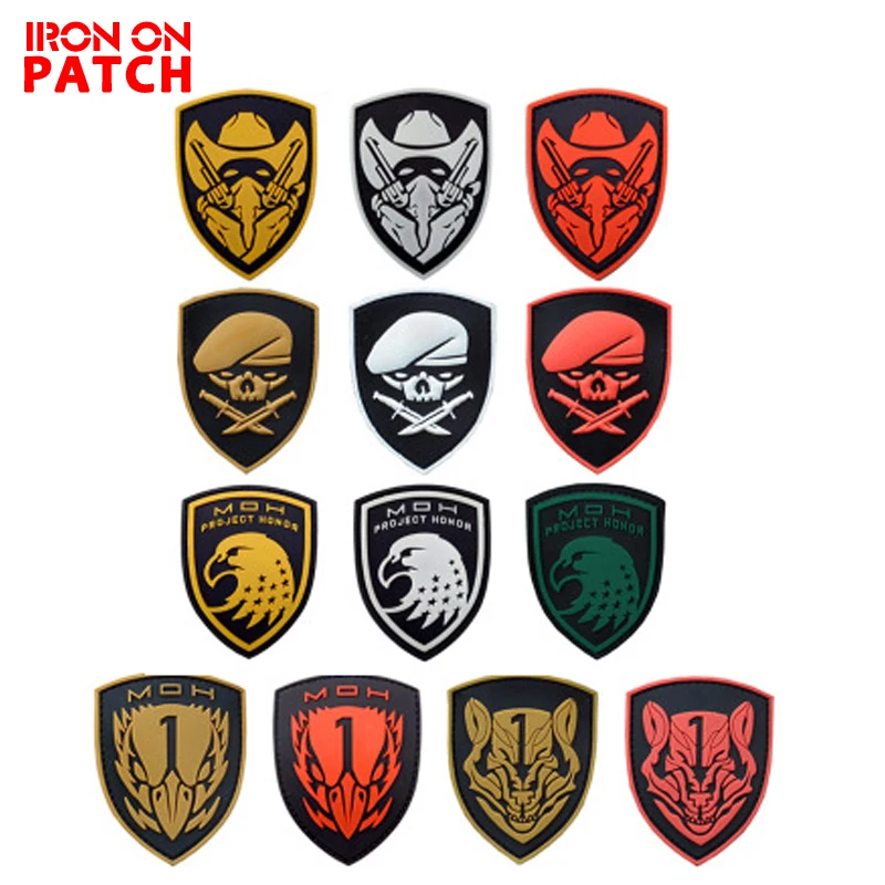Серебристые пластыри с крючком и петлей из ПВХ резины для одежды Wolfpack Project Of Honor MOH