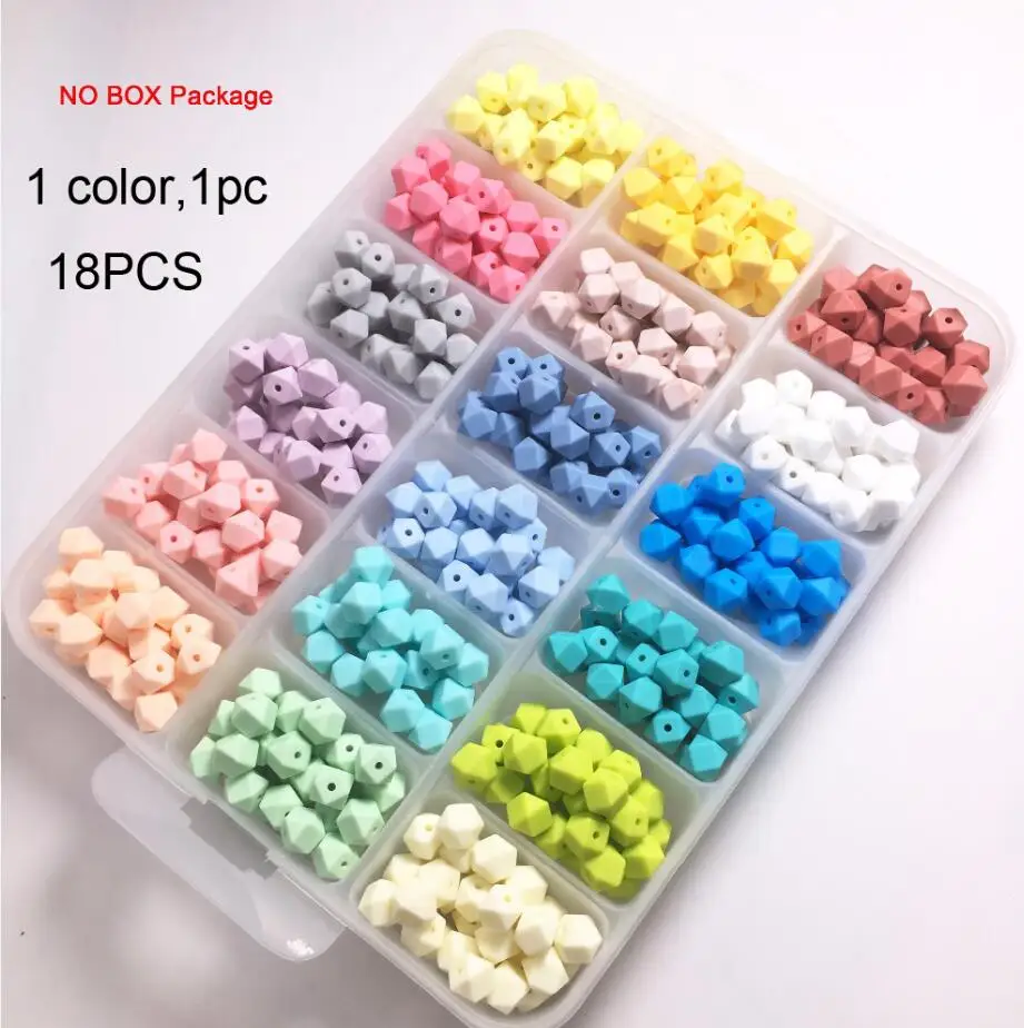 Pic colors NO BOX Mrs.ChewedBeads 18PCS 11MM Mini Hexagon Silicone Beads Teething Baby Teether Baby DIY Toy Baby Gift Necklace Pacifier Chain - Цвет: Pic colors NO BOX
