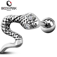 body punk 16g 316l surgical steel cartilage earring studs ball cz snake shape tragus helix hoop ear rings piercing for women