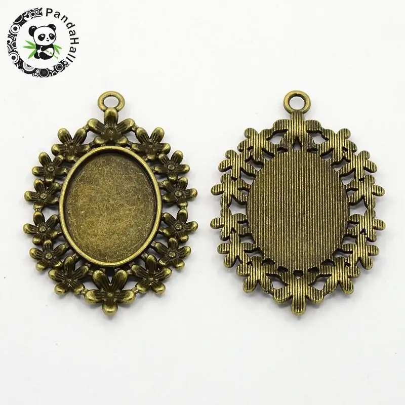 

Alloy Rhinestone Pendant Cabochon Settings, DIY Findings for Jewelry Making, Oval, Antique Bronze Color, 33.5x50x2mm, Hole: