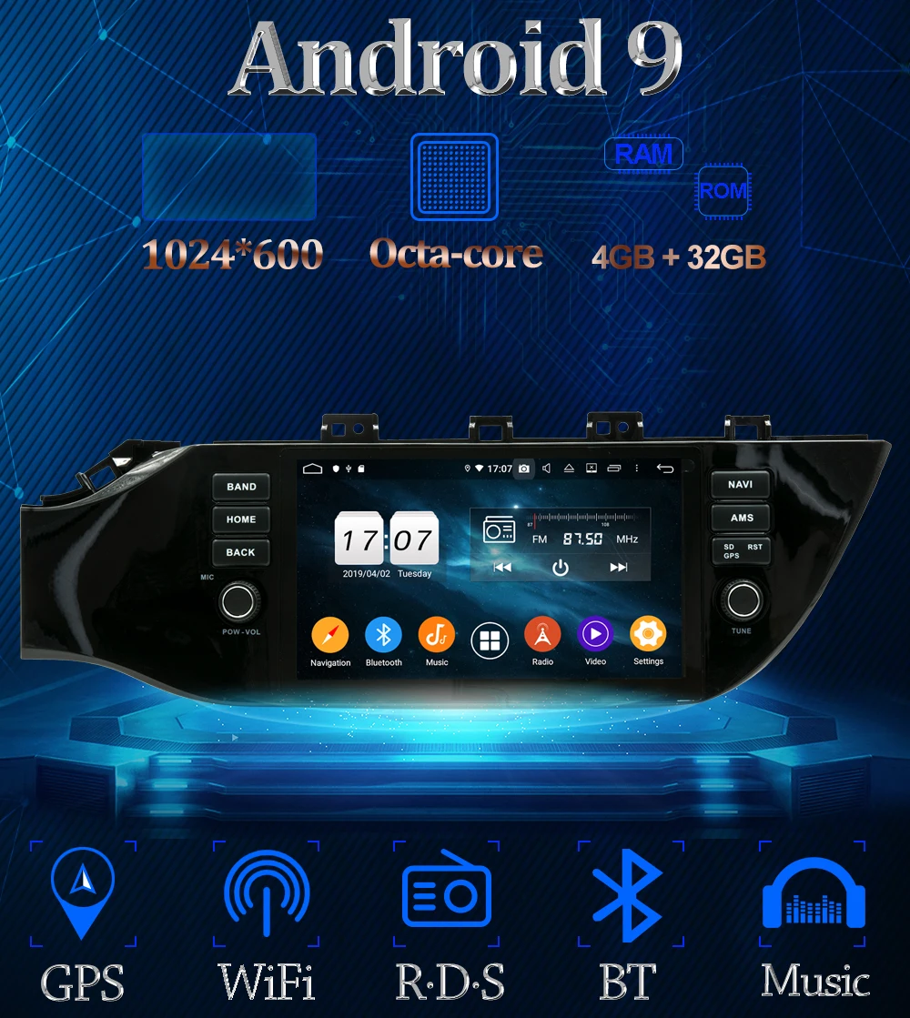 Owtosin автомобильный Радио Мультимедиа Видео плеер навигация gps Android 9,0 для Kia K2/RIO автомобиль 4 Гб ram 32 Гб rom