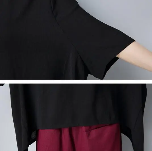 Женская свободная футболка с коротким рукавом черная простая круглым вырезом