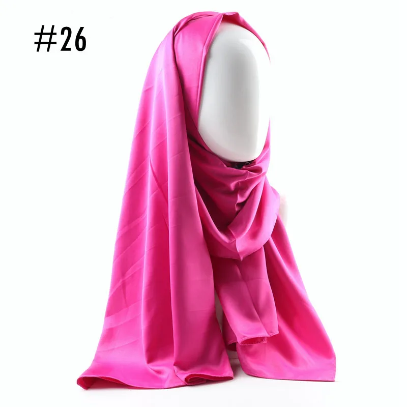 26 fushia Одна часть однотонные блестящие хиджаб шарф ислам шаль Глава Обертывания мягкая шелковая шаль Длинные мусульманский хиджаб Малайзии Атлас хиджабы - Цвет: 26 fushia