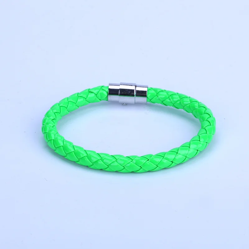 bright green Простые панковские разноцветные черные темно-синие оранжевые кожаные серебристые браслеты с магнитной застежкой браслет для пары унисекс - Окраска металла: bright green