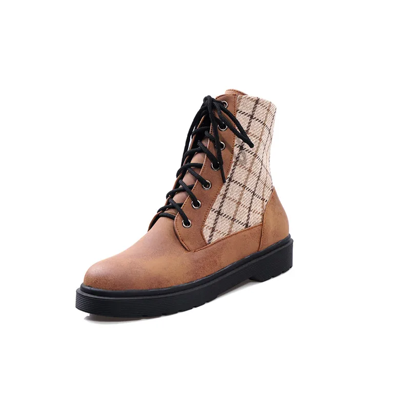 Женские ботинки в байкерском стиле YMECHIC черные Винтажные клеточку на шнурках