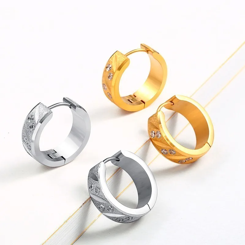 Женские серьги-кольца из нержавеющей стали с фианитом | Украшения и аксессуары