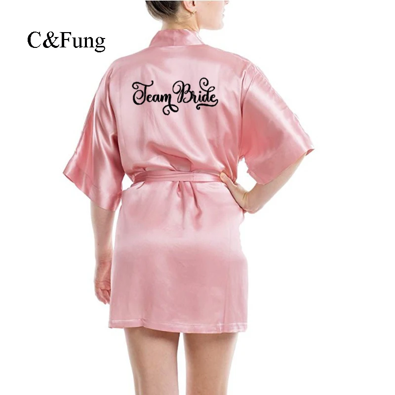 C&Fung new design bride to be team bride Robe Satin Kimono Peignoir bridal shower wedding gift bridesmaid sexy women short robes