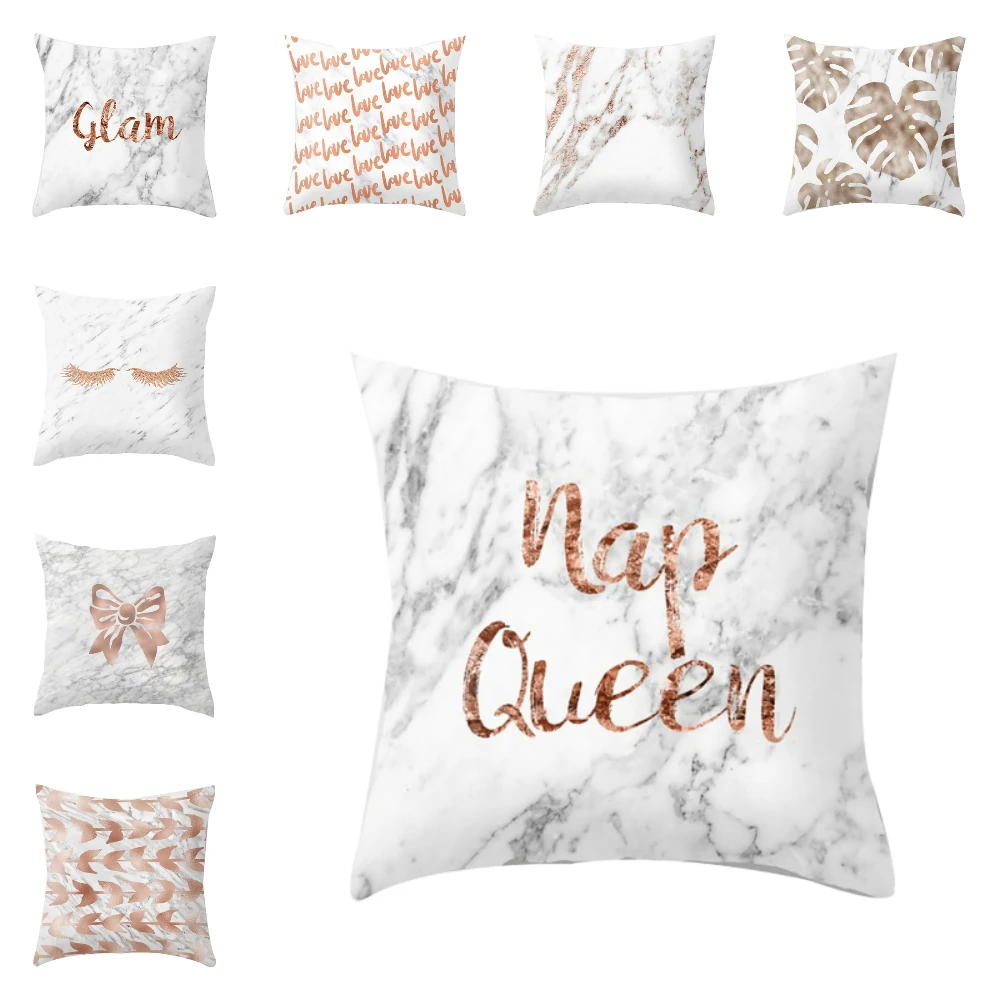 

Lychee Marble Grain Animal Letter Pattern Pillow Cases Colorful Polyester Peachskin 45x45cm Pillow Cases For Bedroom Home Office