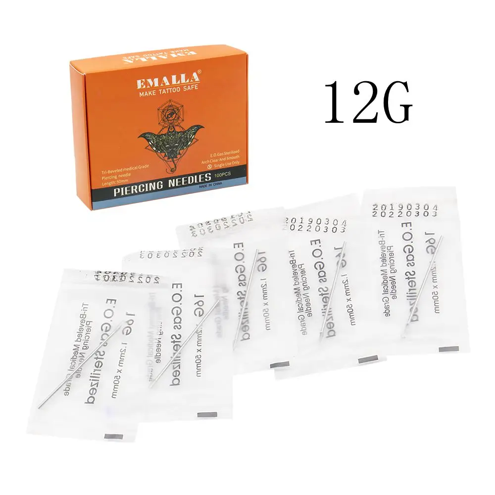 EMALLA 12 Калибр 100 шт. пирсинговые иглы стерильные фотоиглы для ушей носа пупка