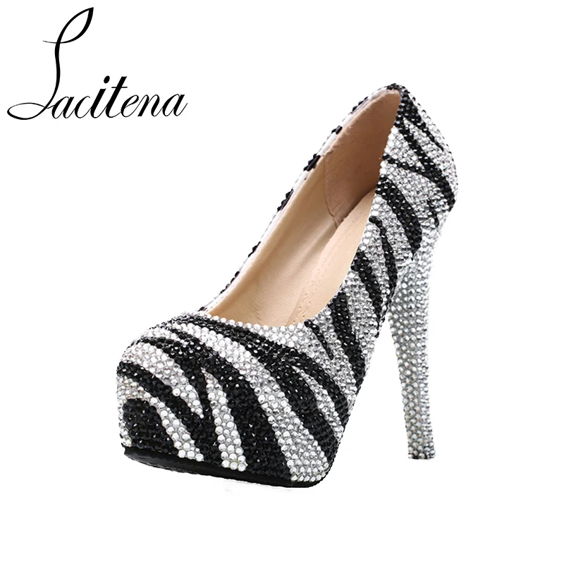 Розовые черные серебристые туфли на высоком каблуке с кристаллами и стразами