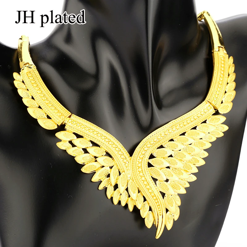 JHplated африканская мода золотой цвет Свадебный комплект ювелирных изделий ожерелье серьги кольцо невесты Ювелирные наборы для женщин лучшие подарки