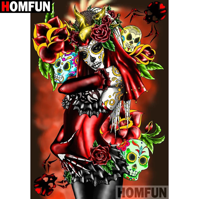 

Алмазная живопись HOMFUN A07032, полноразмерная/круглая вышивка «Череп», для творчества, домашний декор, вышивка крестиком