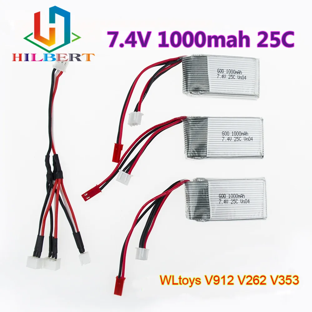 3 шт. 7 4 В 1000 мАч Lipo 2S аккумулятор с зарядным устройством в 1 кабель для WLToys V262 V333 V353