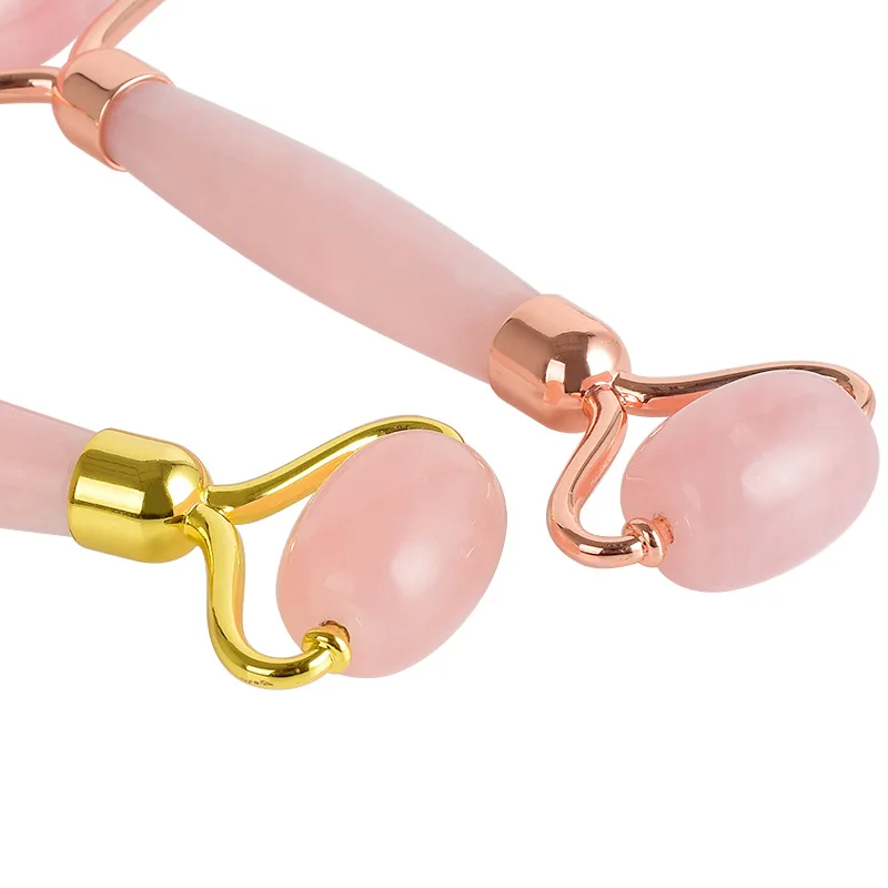 Розовый массажный ролик с двойной головкой натуральный розовый кристалл