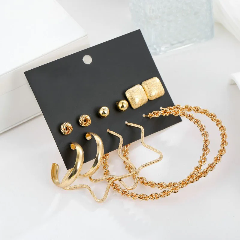 6 пар/уп. 2019 модные серьги наборы золотого цвета сплав геометрические гвоздики