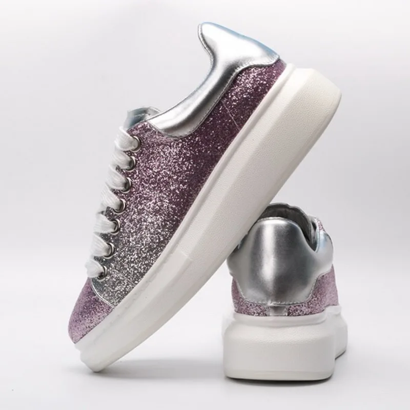 Gray Purple-4 RY-RELAA Для женщин кроссовки новые весенние модельные туфли на танкетке белые туфли Для женщин на платформе Для женщин повседневная женская обувь Стразы обувь - Цвет: Gray Purple-4