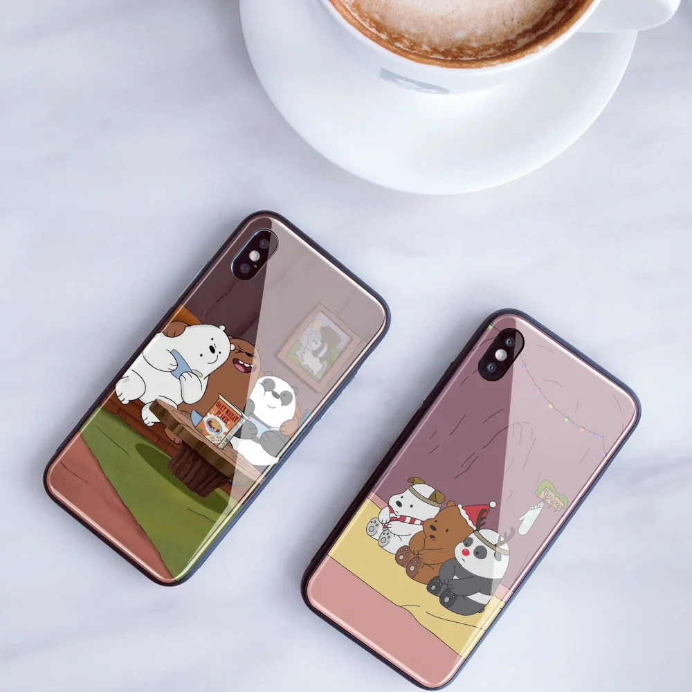 Заказной чехол из закаленного стекла для телефона для iphone 11 Pro XS MAX XR 5 5S SE чехол Мы Голые Медведи DIY чехол для iphone 8X7 Plus 6s capa