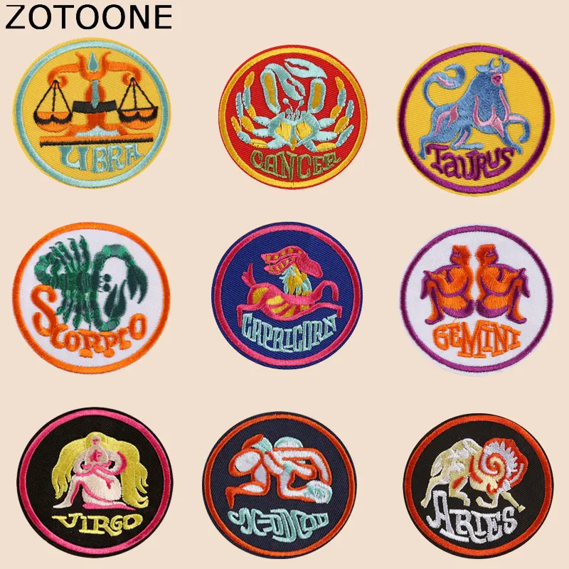 

ZOTOONE Constellation Patches Diy Round Stickers Iron on Clothes Heat Transfer Applique Embroidered Applications Cloth Fabric G