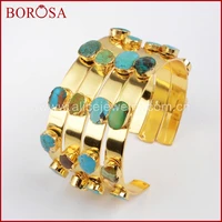 borosa fashion gold color seven 100 natural blue stone bangle for women new druzy blue stone gems drusy women bangle g1341