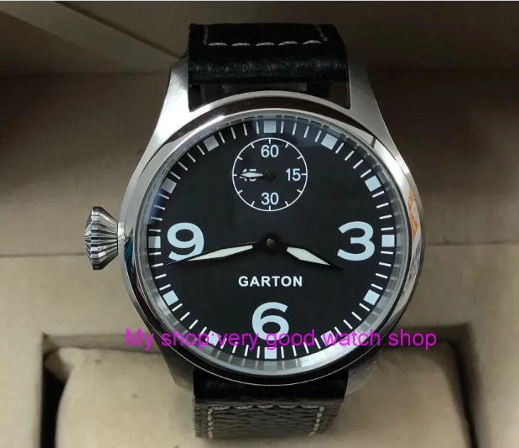 Синие светящиеся Мужские механические часы с левой рукой 47 мм черный циферблат