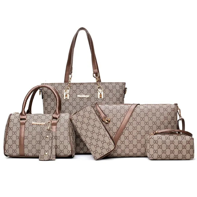 Gold Autumn New Fashion Women's Bag 6 Piece Set Plaid Bag Lady Slung Hand Bag Shoulder Messenger Composite Bag - Цвет: Gold
