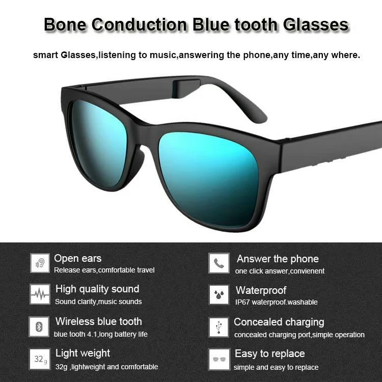 GL01 костной проводимости Bluetooth очки IP67 водонепроницаемый один щелчок ответа на вызов совместим с солнцезащитными очками и очки близорукости