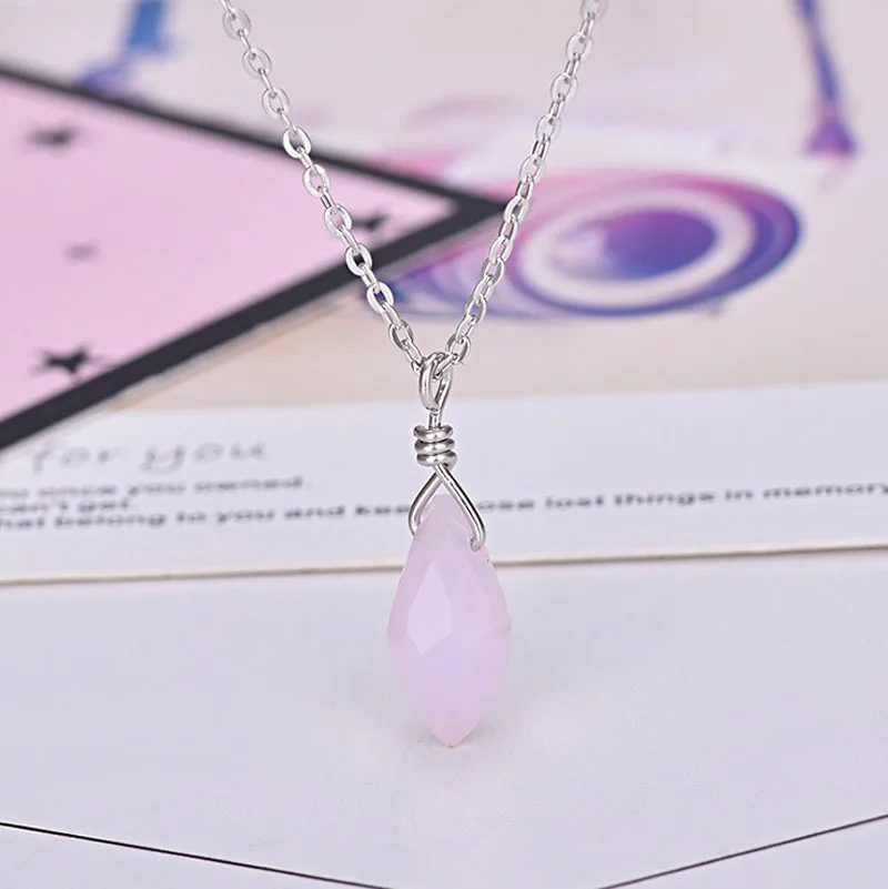 Ожерелье из серебра S925 пробы с натуральным кристаллом в форме капель | Украшения