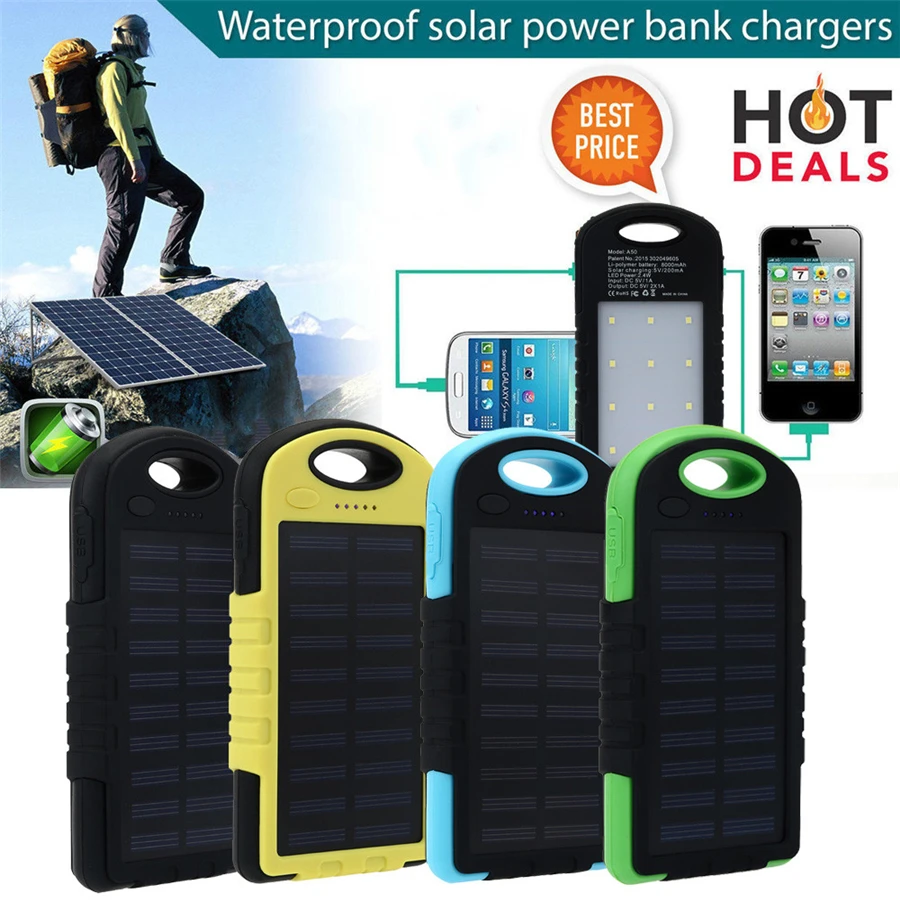 8000 мАч power Bank портативное водостойкое солнечное зарядное устройство Dual USB внешний