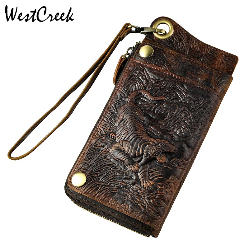 Мужской винтажный клатч westкрик из натуральной кожи с тигриным ремешком Двойные