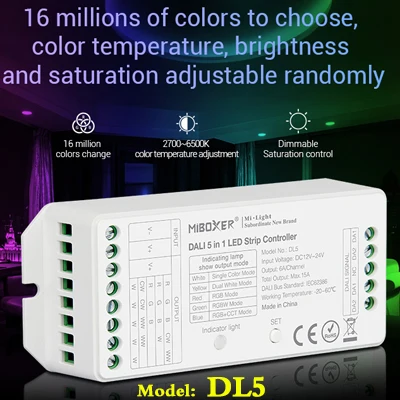 MiBOXER(milight)DL5 DALI 5 IN 1 LED Strip Controller 12~24V dimmer,Common anode Connection,Compatible with DALI Panel/DL-POW1 - Цвет: DL5 DALI Controller