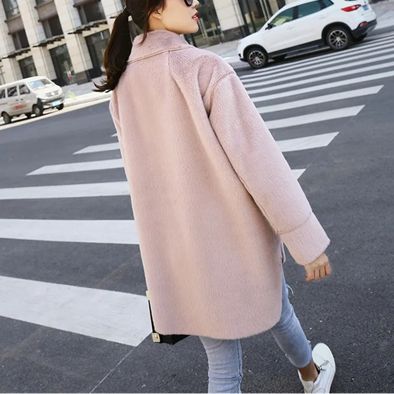 

UHYTGF New Winter Mink hair Plush Faux fur Coat Female Fashion Single breasted Loose Warm Outerwear Women Plus size Fur Coat 940