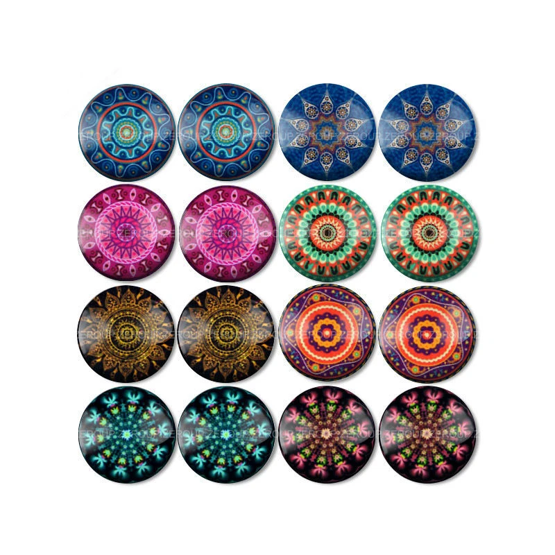 

ZEROUP 16pcs Round Glass Cabochon Kaleidoscope Pictures Mixed Pattern Fit Base Earring Setting for Jewelry Flatback