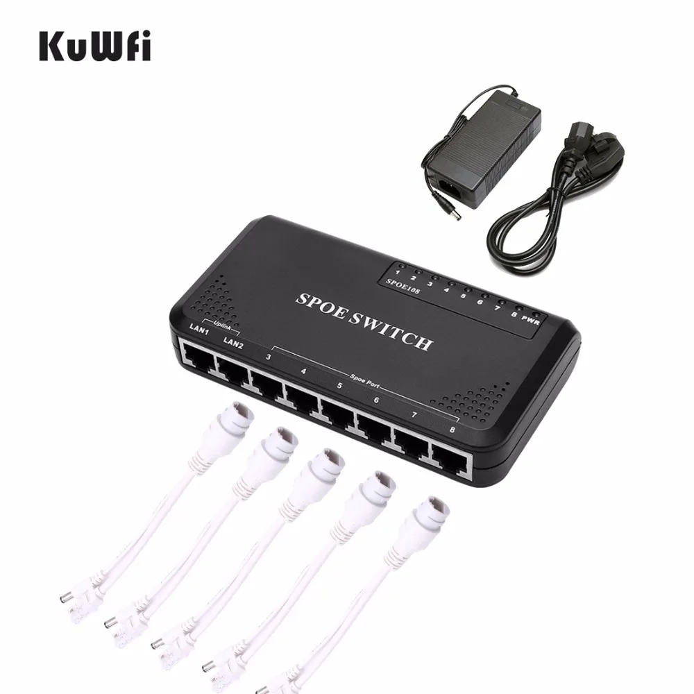 Коммутатор KuWFi 90 Вт 8 портов PoE 10/100 Мбит/с POE Ethernet для ip камеры сетевой коммутатор