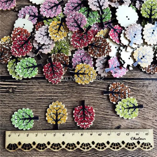 

1000PCS Multicolor Tree Wood Sewing Button Scrapbooking 2 Holes Natural Buttons DIY Clothing Accessories 32*28MM