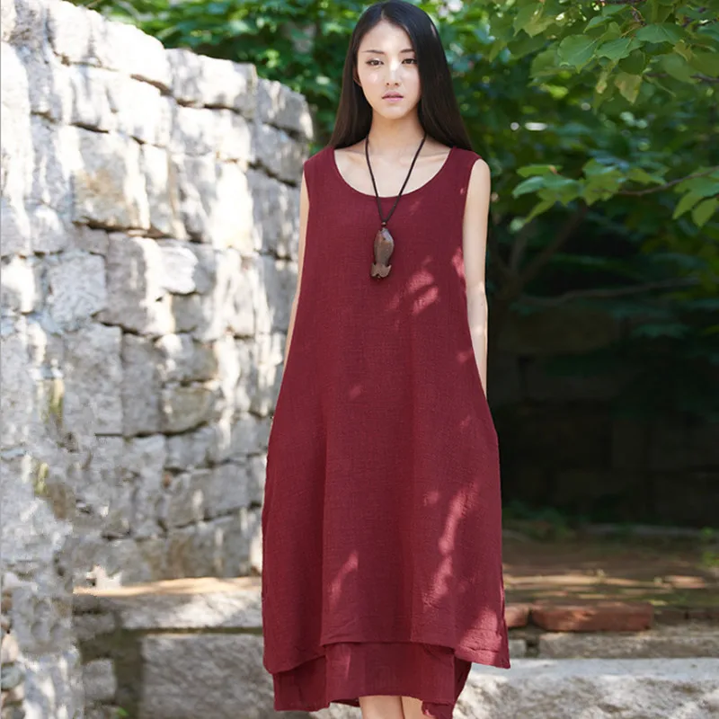 Женское длинное льняное платье без рукавов повседневное асимметричного дизайна
