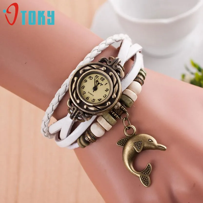 OTOKY Fashion Dolphin Bracelet Women Alloy Leather Quartz Wrist Watch Dropshipping | Наручные часы