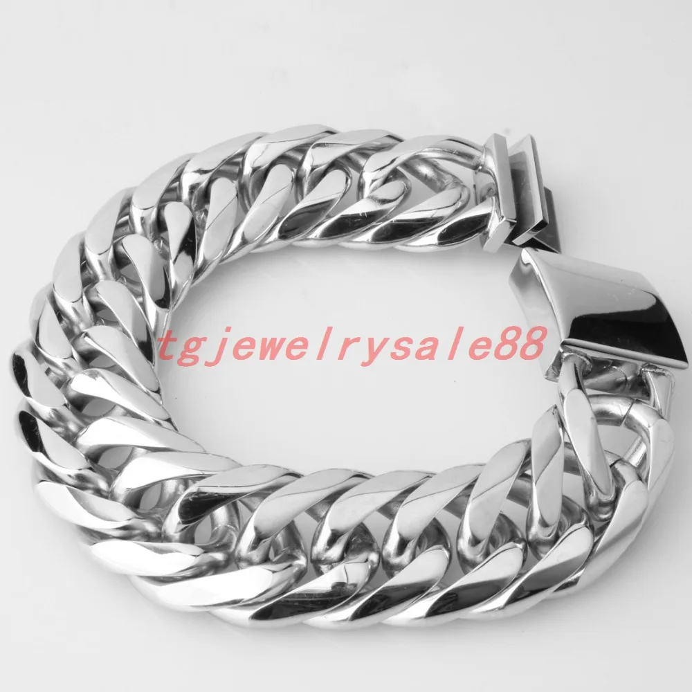22 мм Широкий Тяжелая Нержавеющая сталь Jewelry Полировки Серебра Кубинский