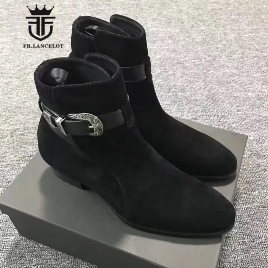 Винтажные классические замшевые черные ботинки ручной работы из натуральной