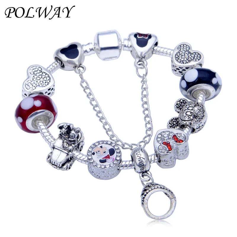 Женские браслеты-шармы POLWAY браслеты с изображением Микки и Минни Маус из